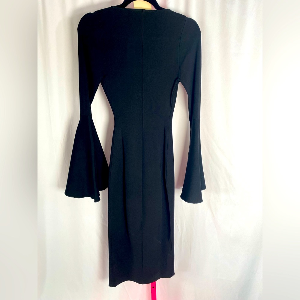 Solace London Black stretchy fitting midi dress w/flared 3/4 sleeves  size 6